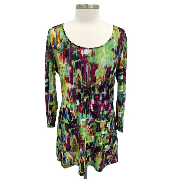 Milano Tunic Top Womens Size M Multicolor Abstract Print Scoop Neck Artsy Retro - Picture 1 of 13
